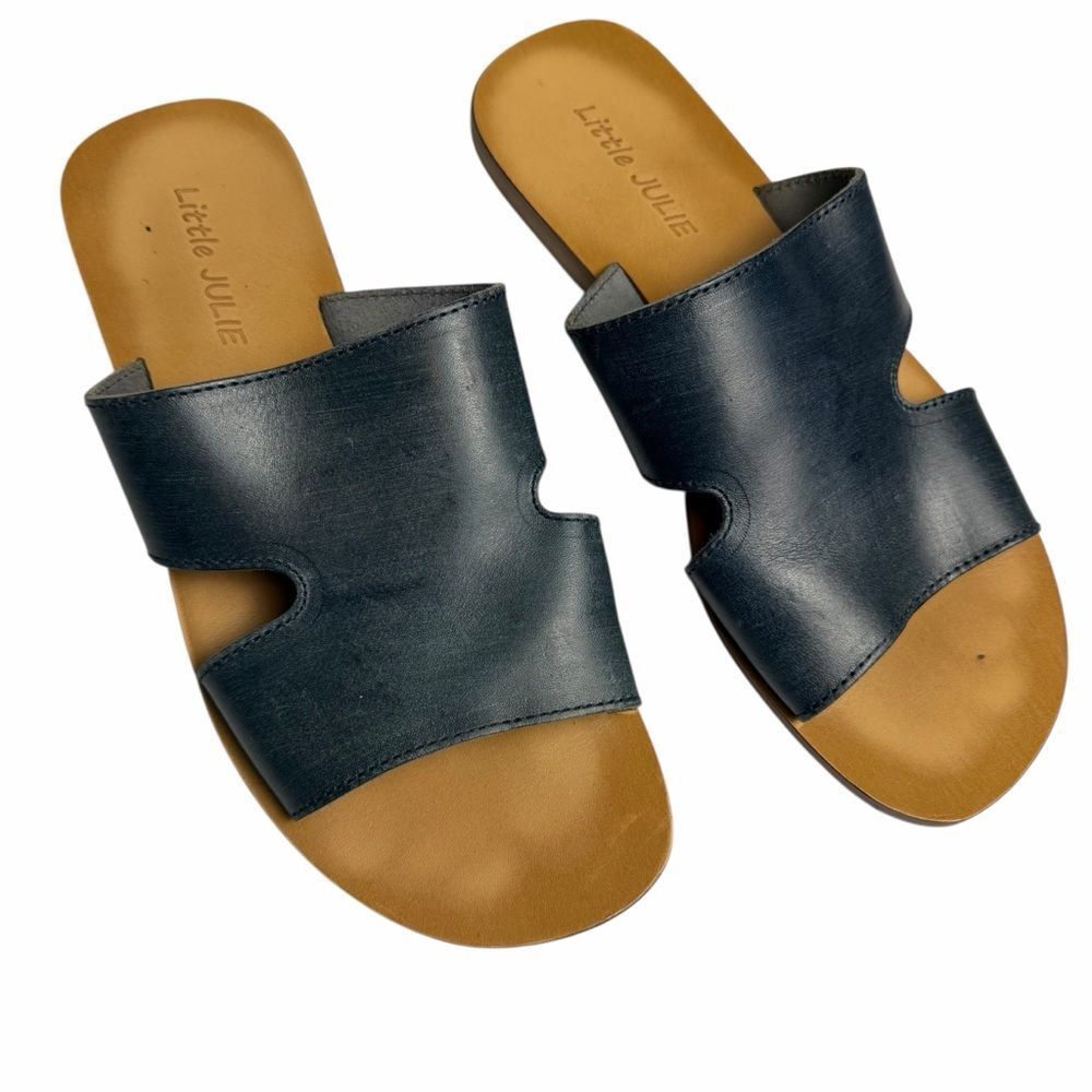 Leather slide sandals dark navy blue made in Italy size 8.5